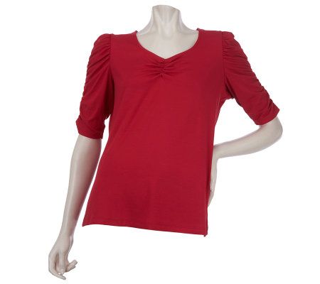 Kelly by Clinton Kelly V-Neck Top w/ Ruched Sleeves - A221688