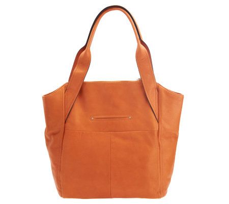 B. Makowsky Glove Leather Tote w/ Zipper Pockets & Turn Lock Closure