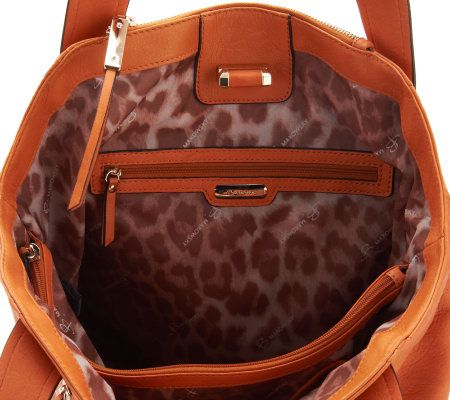 B. Makowsky Glove Leather Tote w/ Zipper Pockets & Turn Lock Closure