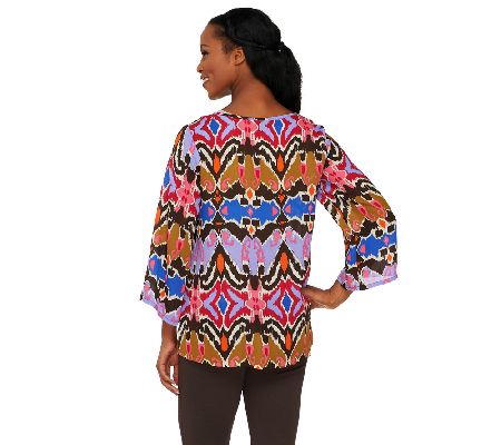 Linea by Louis DellOlio Ikat Print Blouse with Side Slits