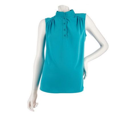 Susan Graver Cool Peachskin Mandarin Collar Henley Top - A81788