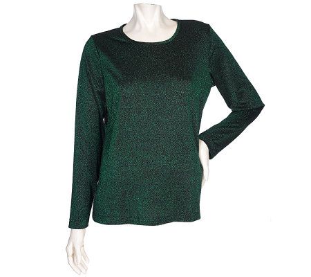 Susan Graver Metallic Knit Long Sleeve Crew Neck Pullover - A92788