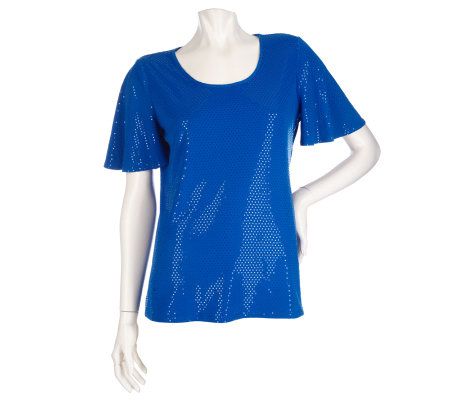 Susan Graver Liquid Knit Flutter Sleeve Top with Sparkles - A199589