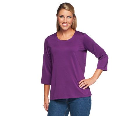 Susan Graver Essentials Butterknit 3/4 Sleeve Scoop Neck Top - A203889