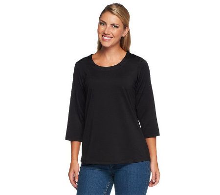 Susan Graver Essentials Butterknit 3/4 Sleeve Scoop Neck Top - A203889