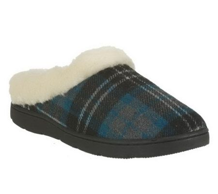 Clarks Plaid Clog Slippers with Faux Fur Lining - A211089
