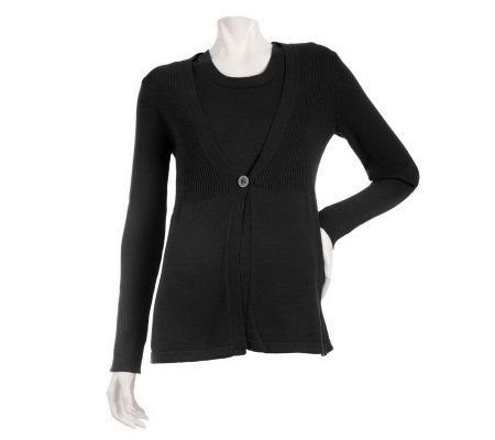 Denim & Co. Long Sleeve Sweater Twin Set with Ribbed Detail - A212489