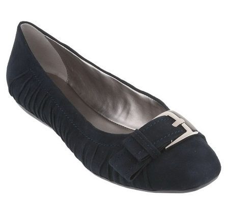 Tignanello Suede Flats with Buckle & Ruching Detail - A216389