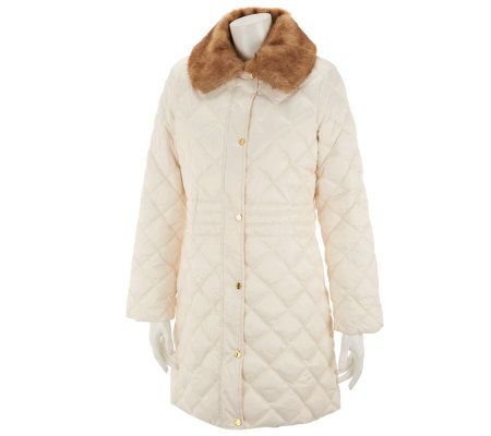 Liz Claiborne New York Quilted Puffer Coat w/ Faux Fur Collar - A217989