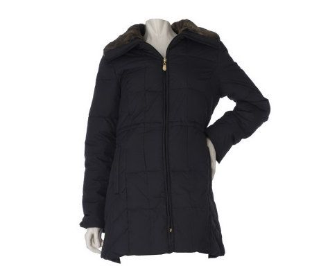 Ellen by Ellen Tracy Down Coat with Faux Fur Trim - A218189