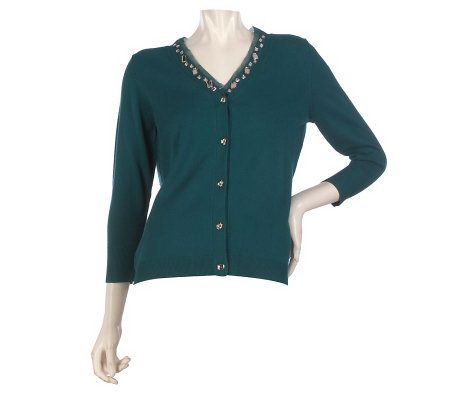 Kelly by Clinton Kelly Embellished V-Neck Cardigan - A218689