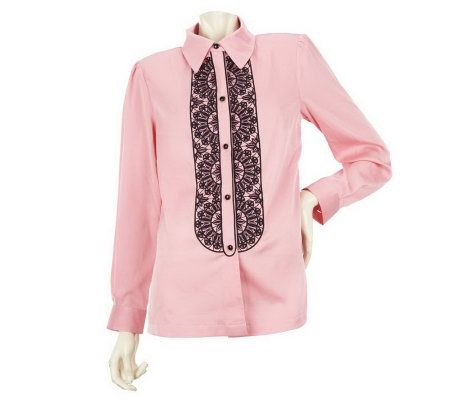 Bob Mackies Lace Embroidered Button Front Blouse - A221789