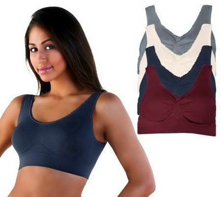 Genie Bra Set of 4 Lace Trim Seamless Bras w/ Modesty Pads - A222789