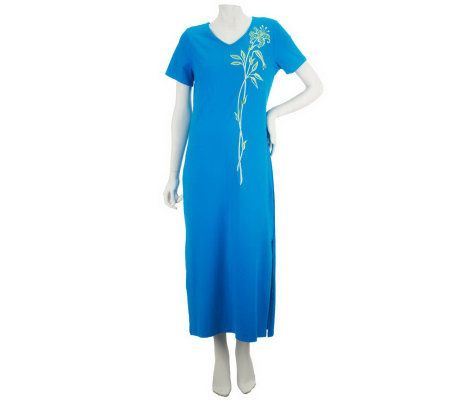 Bob Mackies Floral Embroidered V-Neck Long Dress - A224589