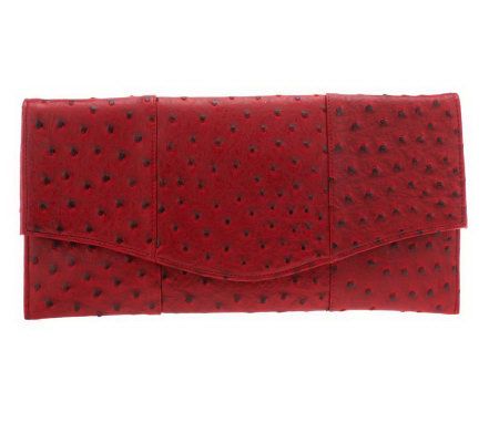Lee Sands Ostrich Print Envelope Clutch w/Strap - A224989