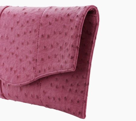 Lee Sands Ostrich Print Envelope Clutch w/Strap