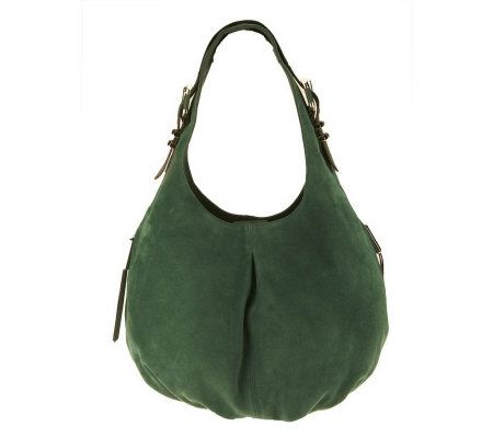 B. Makowsky Suede Hobo Bag with Zipper Pockets and Buckle Detail - A226189