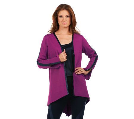 Mark of Style by Mark Zunino Hi-Low Hem Cardigan with Faux Leather - A227989