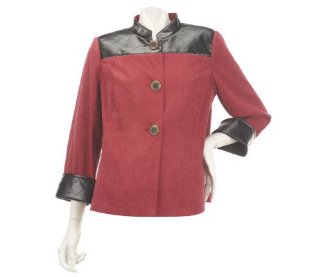 Bob Mackies Mandarin Collar Moleskin Jacket w/ Quilted Faux Leather Yoke - A228189