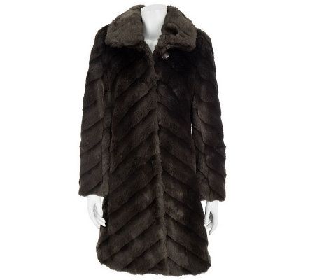 Dennis Basso Diagonal Pelted Faux Mink Fur Coat w/Hook Closures - A229289