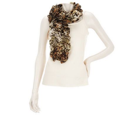 Susan Graver Animal Print Charmeuse Ruched Scarf - A229889