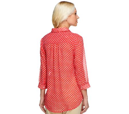 Susan Graver Printed Chiffon Button Front 3/4 Sleeve Blouse