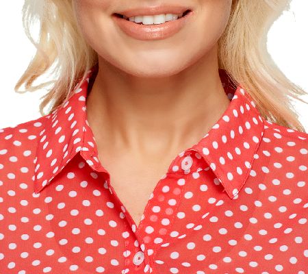 Susan Graver Printed Chiffon Button Front 3/4 Sleeve Blouse