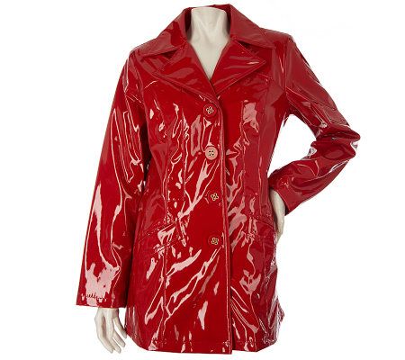 Dennis Basso Patent Leather Single Breasted Big Button Coat - A89489