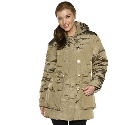 Isaac Mizrahi Live! Metallic Quilted Down Anorak Coat - A97589