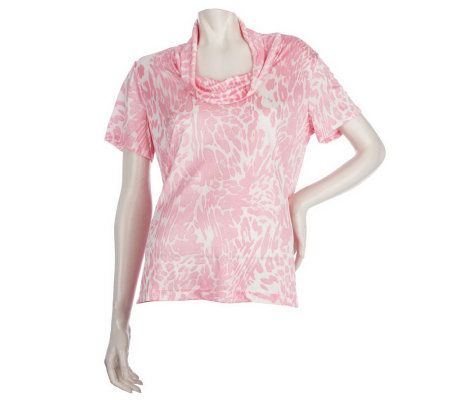 Susan Graver Printed Cowl Neck Top with Cap Sleeves - A199590