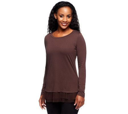 LOGO by Lori Goldstein Long Sleeve Tee with Mesh Hem - A209790