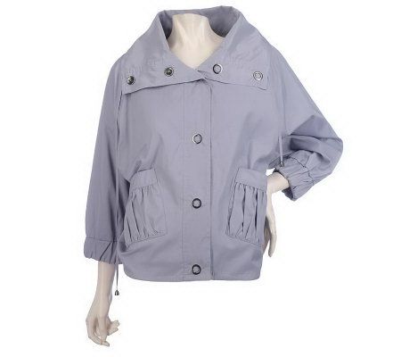 Motto 3/4 Sleeve Snap Front Nylon Jacket with Pleating - A213190