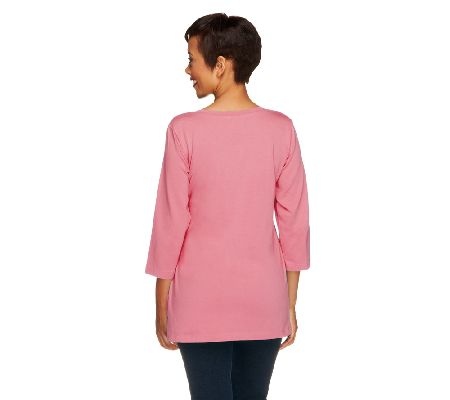 Denim & Co. 3/4 Sleeve Tunic with Embroidery Detail