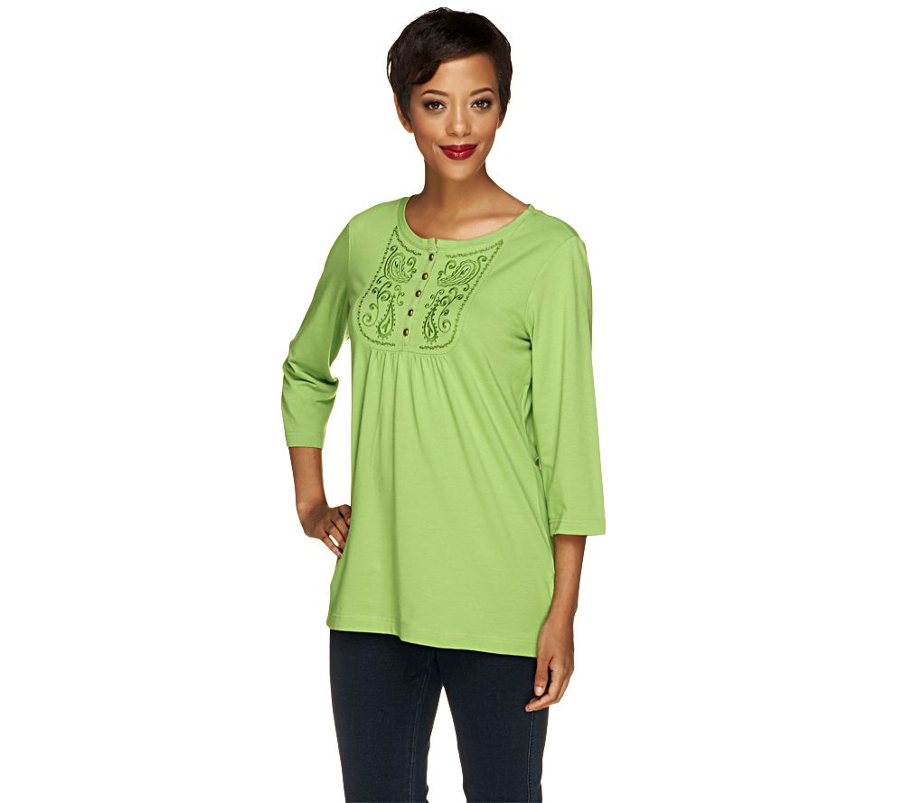 Denim & Co. 3/4 Sleeve Tunic with Embroidery Detail - A215890