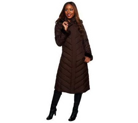 Liz Claiborne New York Puffer Coat with Faux Fur Cuff Detail - A217990