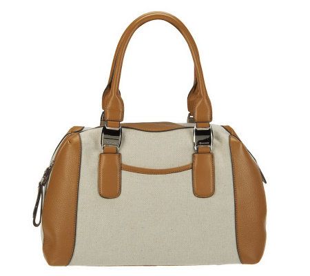 B. Makowsky Cotton Canvas Zip Top Satchel with Leather Trim - A224390