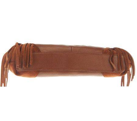 B. Makowsky Pebble Leather Zip Top E/W Shoulder Bag w/Fringe Detail