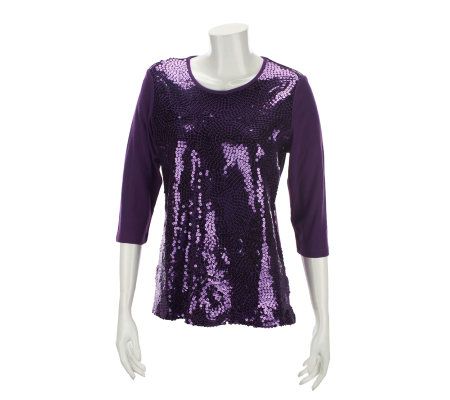 Quacker Factory Mosaic Swirl 3/4 Sleeve T-shirt - A226890