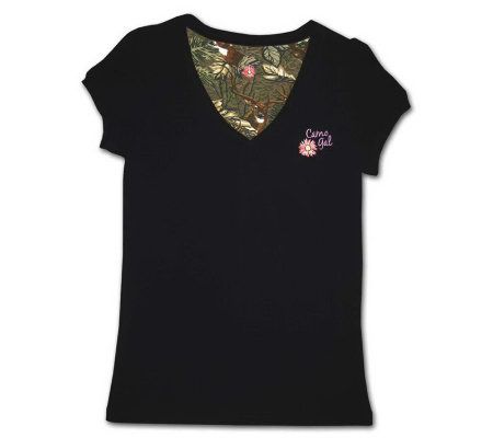 Camo Gal - Womens V-Neck Tee - Black - A314990