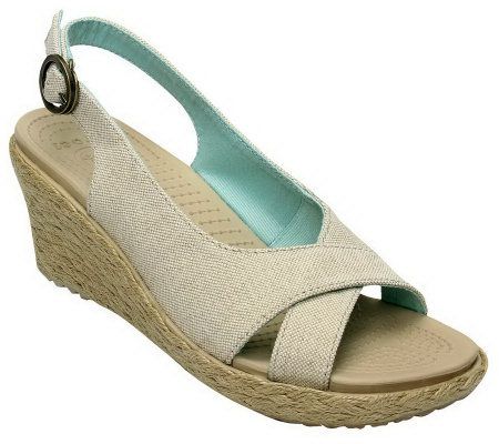 Crocs Womens A-Leigh Linen Wedge Sandals - A327890