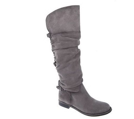 B. Makowsky Suede Boots with Ruching & Buckle Detail - A217791