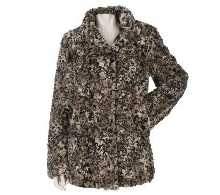 Dennis Basso Stand Collar Textured Faux Fur Coat - A221091