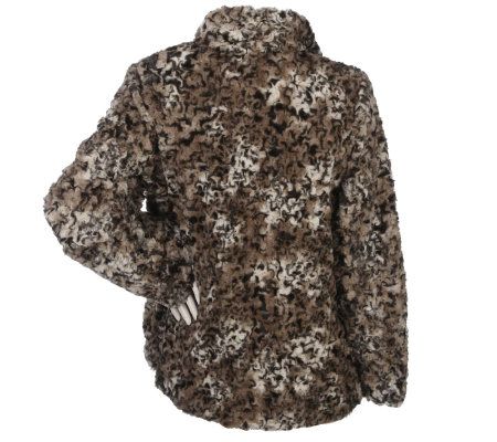 Dennis Basso Stand Collar Textured Faux Fur Coat