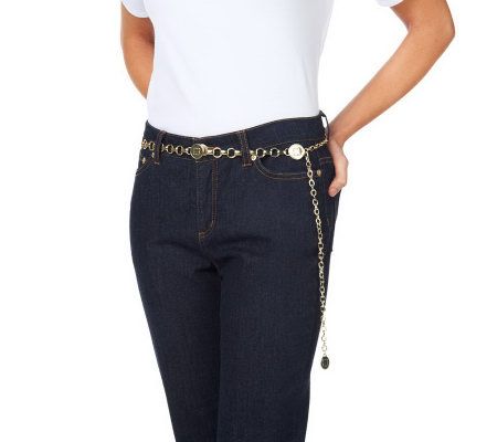 Liz Claiborne New York Adjustable Clover Logo Chain Belt - A223091