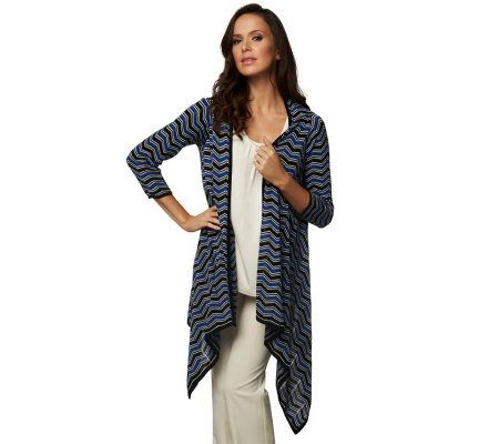 Kris Jenner Kollection Chevron Stripe Drape Front Cardigan - A224791