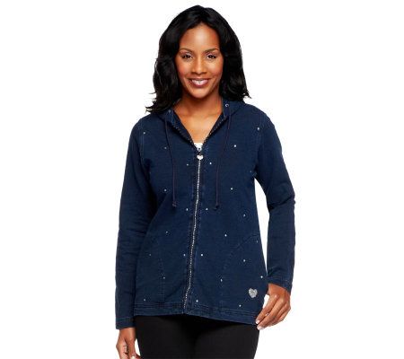 Quacker Factory DreamJeannes Zip Up Jacket w/ Rhinestone Spray - A226191