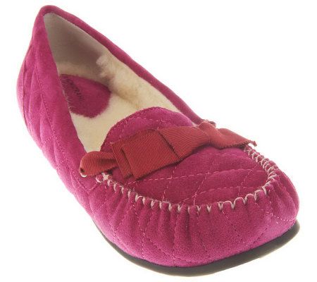 Isaac Mizrahi Live! Quilted Suede Faux Shearling Lined Moccasins - A228991