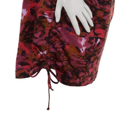 LOGO by Lori Goldstein Printed Knit Top with Ruching Detail