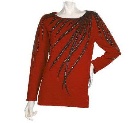 Bob Mackies Tribal Feather Beaded Pullover - A84791