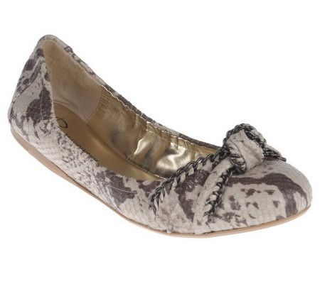 B. Makowsky Snake Embossed Leather Flats with Knot & Chain Detail - A210292